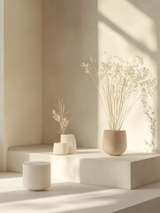 Fototapeta premium Minimalist 3D Display Stand in Serene Neutral Environment
