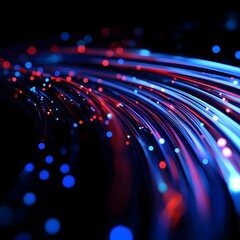 Fototapeta premium Vibrant Abstract Tech Motion Gradient with Glowing Cables and Digital Particles