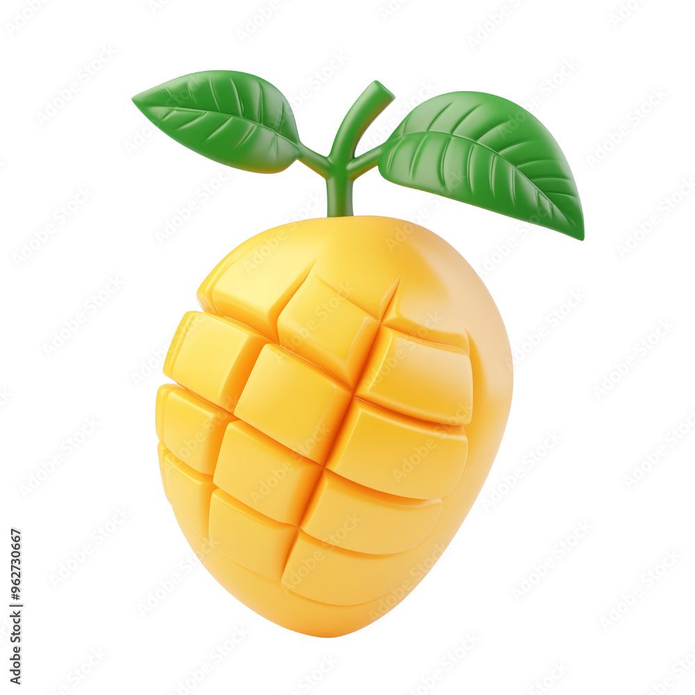 Poster mango slice 3d render icon isolated on transparent background cutout