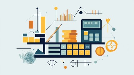 Obraz premium Calculator and Coins Illustration