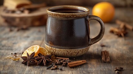 Warm Mulled Wine in a Rustic Mug