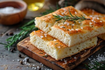 Italian focaccia bread with rosemary and sea salt