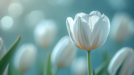 Fototapeta premium White Tulip Flower with Blurred Background Illustration
