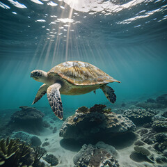 Sea Turtle swimming in ocean