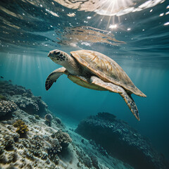 Sea Turtle swimming in ocean