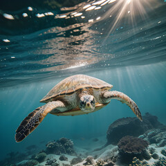 Sea Turtle swimming in ocean