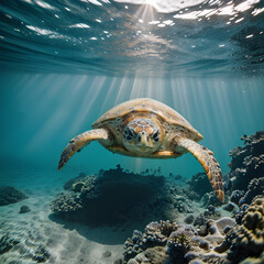 Sea Turtle swimming in ocean