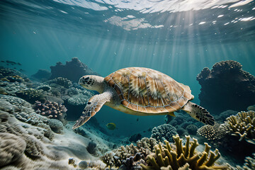 Sea Turtle swimming in ocean