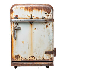 Old rusty refrigerator isolated on transparent background.
