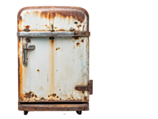Old rusty refrigerator isolated on transparent background.
