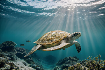 Sea Turtle swimming in ocean