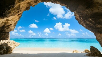 Fototapeta premium Stunning beach views from inside the cave