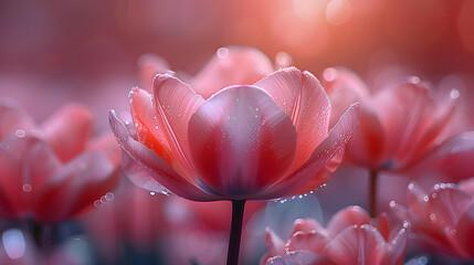 Pink Tulip Flower with Water Drops - Illustration