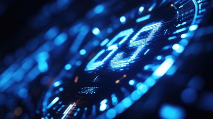 A close-up view of a digital display showing the number 89 in a futuristic blue design.