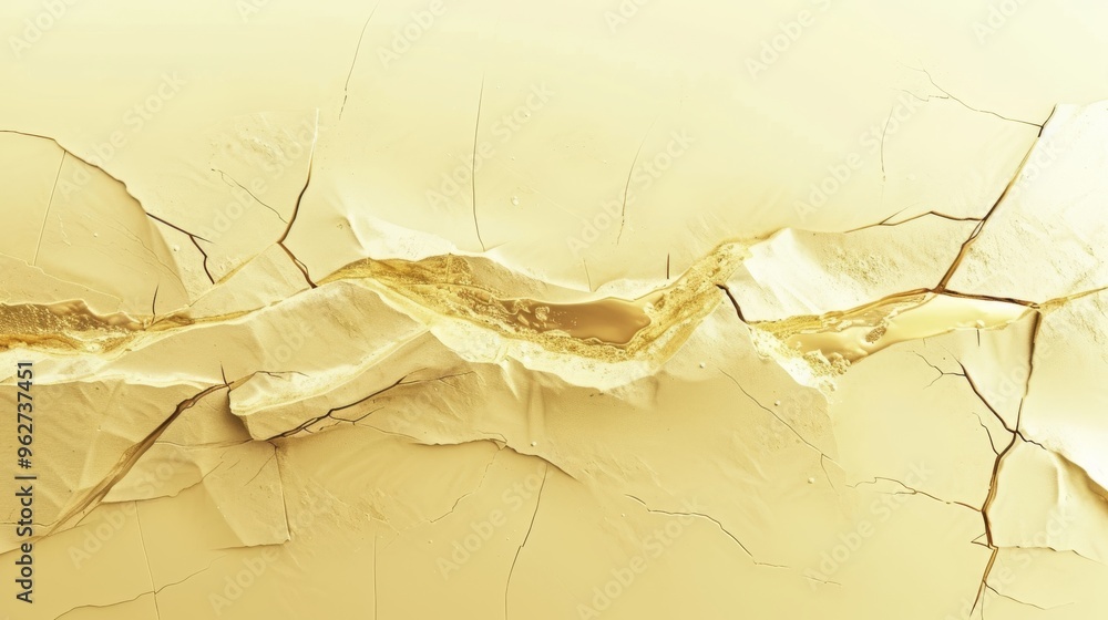 Poster close-up view of an abstract texture featuring a prominent golden crack running through a beige surf