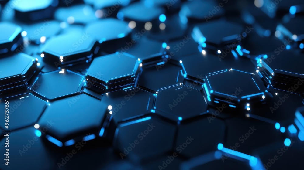 Poster abstract blue technology hexagonal background. generative ai.