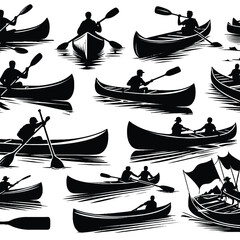 Canoe Silhouettes set vector