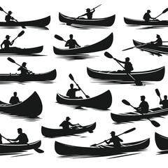 Canoe Silhouettes set vector