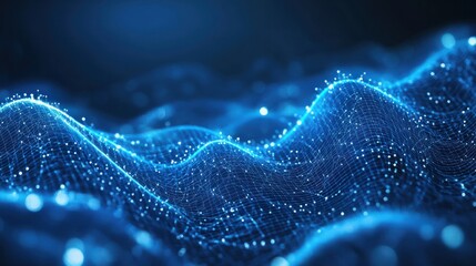 Fototapeta premium Abstract line waves, Digital waves, Business graph waves and technology graph, Abstract blue technology background with a cyber network grid and connected particles, digital connectivity, Ai.