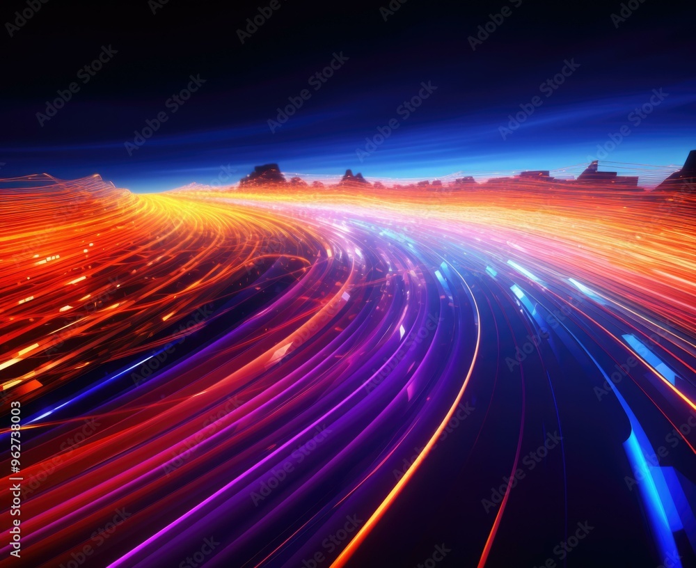 Poster a vibrant abstract design with lines of light. ai.