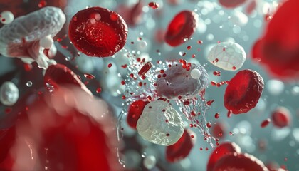 Fototapeta premium Red and White Blood Cells Flowing in Plasma, Human Body, Medical Illustration, Health Concept