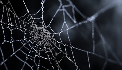 Monochrome Image of Spider Web on Dark Background Creating a Spooky Atmosphere