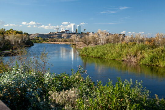 Wetlands environment with church in distance