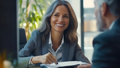 Obraz premium Two Business Executives Discussing Documents in Modern Office