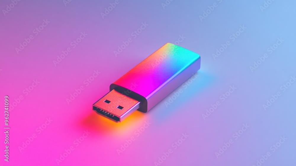 Poster a colorful usb flash drive on a gradient background, symbolizing data storage and transfer.