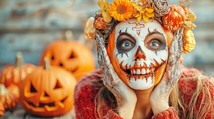 Halloween Pumpkin Face Paint.