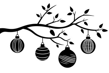  Ornaments on a tree branch silhouette vector isolated on a white background