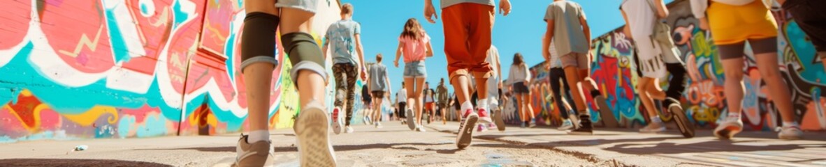 Vibrant Multiracial Teenagers Dancing in Colorful Urban Alleyway During Daytime