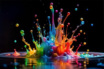 Vibrant multi-color paint splash explosion captured mid-air on black background