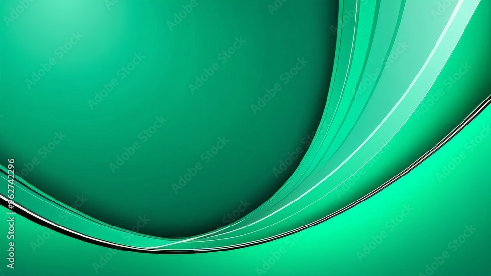 Poster abstract green background with curved lines and shadows.