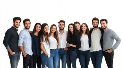 Obraz premium Group of young business team startup Friendship Teamwork Concept, happy smiling with standing posing together, isolated on white background, png
