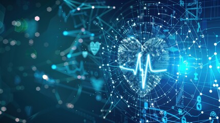 Obraz premium Digital heartbeat and electrocardiogram on blue background. 3D rendering.