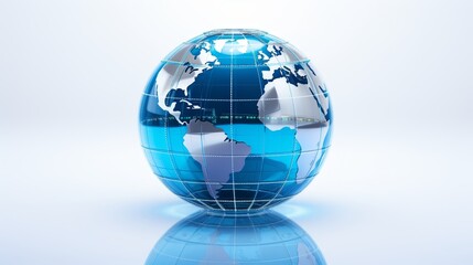 Blue glass globe surrounded by data blocks and it elements, representing global connectivity