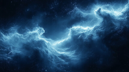 Fototapeta premium Blue electric clouds in abstract space, futuristic glowing energy texture