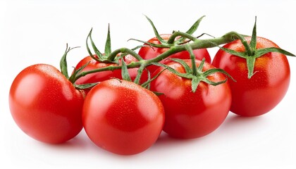 Fresh, juicy tomatoes hanging from a green vine, ideal for recipe websites