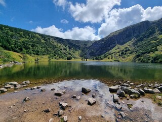 A mountain lake on the trail in the Karkonosze Mountains