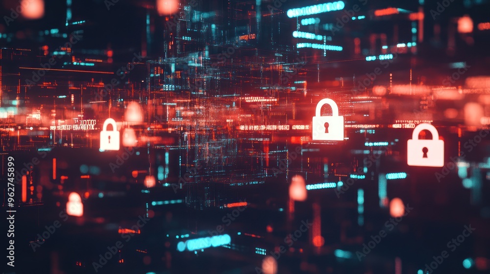 Aufkleber digital security: abstract network with padlocks
