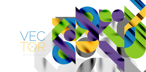 Colorful simple dynamic geometric forms circles lines and round shapes. Mosaic techno art concept. Vector Illustration For Wallpaper, Banner, Background, Card, Book Illustration, landing page