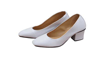 White shoes, isolated on background. Concept, fashion, formal and polite footwears for office workers or nurses to wear shoes in office or hospital to match with white uniform. Footwears.             