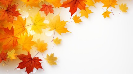 Obraz premium Vibrant autumn background featuring framed colored maple leaves on a white canvas