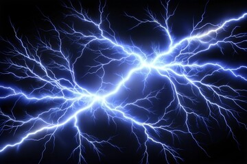 Bright electric blue lightning bolt energy against dark night sky