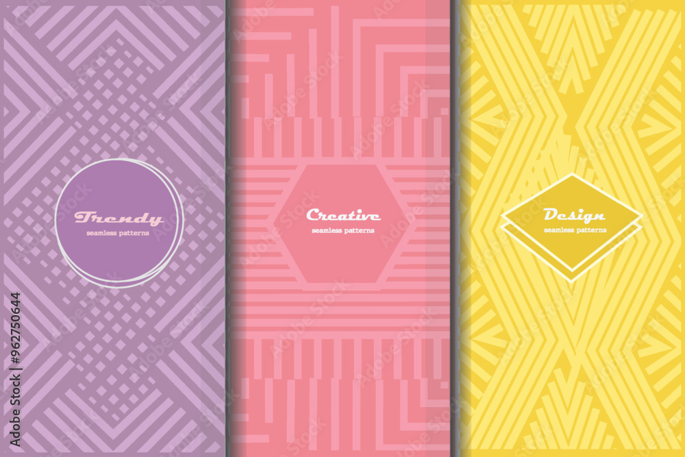 Poster geometric seamless patterns collection background