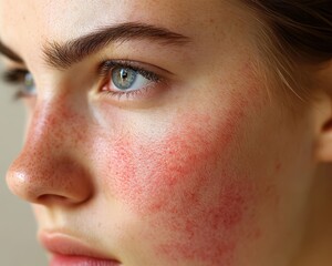 Close-up of Young Woman with Red Facial Rash
