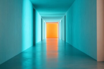 Empty, Shadowy Corridor in Modern Building with Distant Light Creating Isolation and Unease