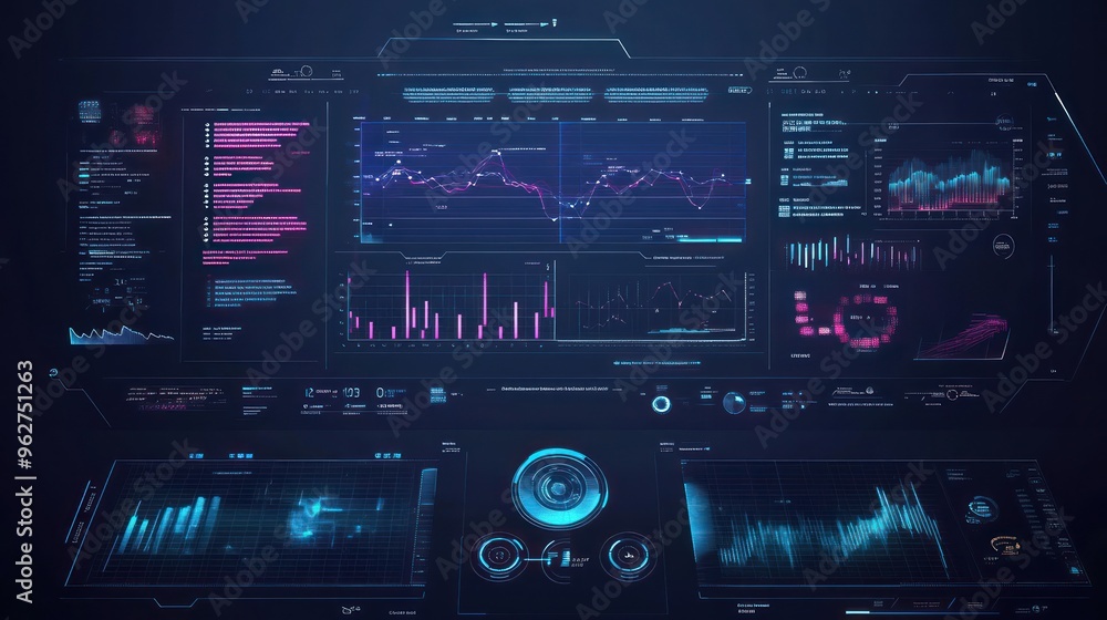 Poster futuristic interface with data visualization