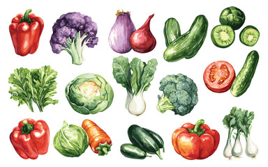 Vegetable Vector Elements, Vegetable Watercolor Illustration isolated on white background